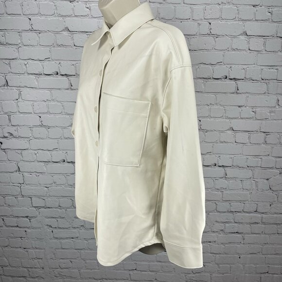 Abercrombie & Fitch Ivory Faux Leather Oversized Shacket Jacket Size Small S - Picture 12 of 15
